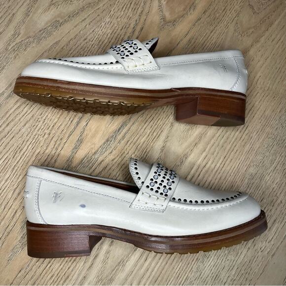 Frye Studded Leather Loafers Ivory Opalescent Studs Sample Women’s Size 6 main image 6